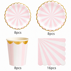 Pool Party 8 Persons Striped Tableware Set (Plates, Cups & Napkins)