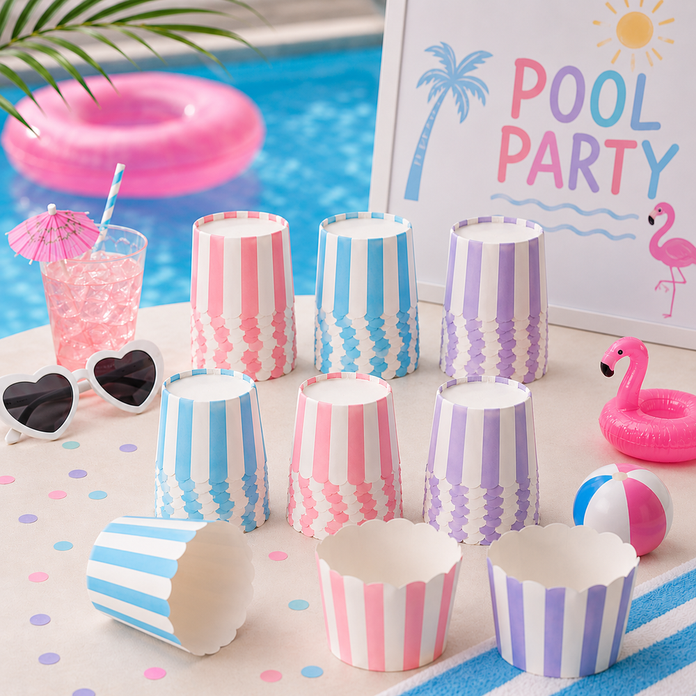 Pool Party 10PCs Striped Cupcake Wrappers