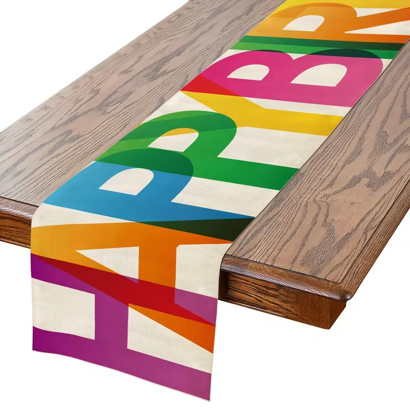 Pool Party Neon Happy Birthday Table Runner