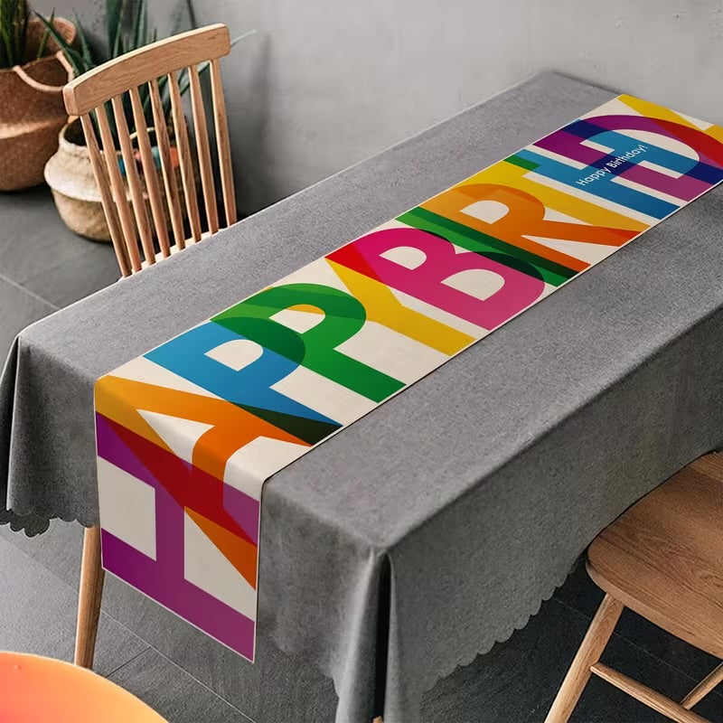 Pool Party Neon Happy Birthday Table Runner