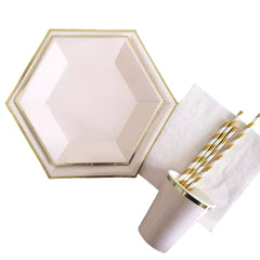 Basic 8Sets Hexagon Pink Tableware