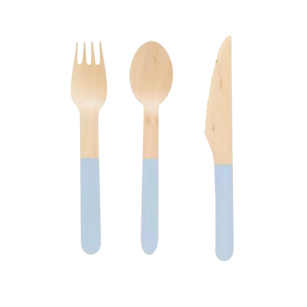 Basic 8Sets Blue Wooden Cutlery