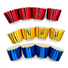 حفل فني - أغلفة كب كيك - 12 قطعة (أحمر، أزرق، وذهبي)