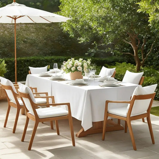 بريدجيرتون - مفرش طاولة مستطيل من القطن الأبيض