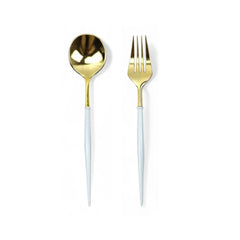 أدوات مائدة بلاستيكية - ذهبي وأزرق (8 مجموعات)