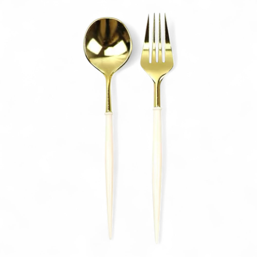Basic 8Sets Gold & White Cutlery
