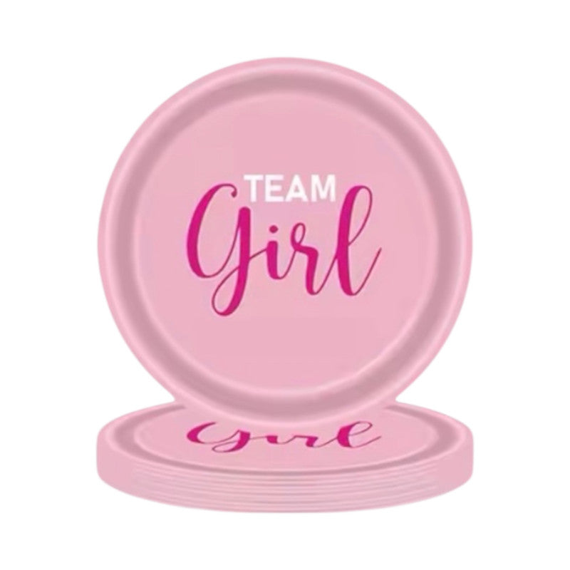 Gender Reveal 8Pcs Team Girl Plates 7inch