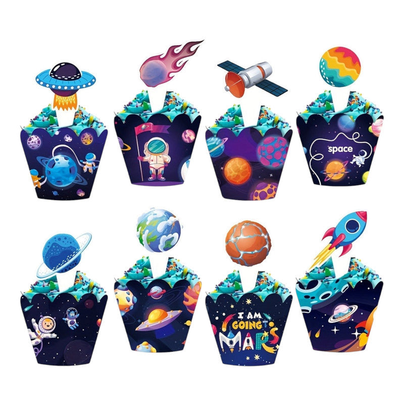 Space cupcake wrappers and toppers, 8 sets