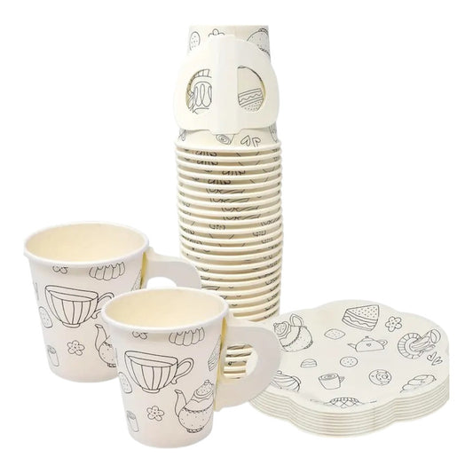 Tea Party 8Sets Cups and Plates 177ml