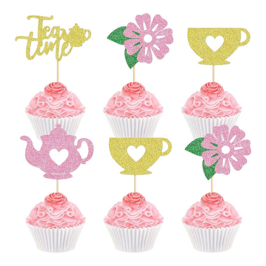 حفلة شاي - زينة الكب كيك (12 قطعة)