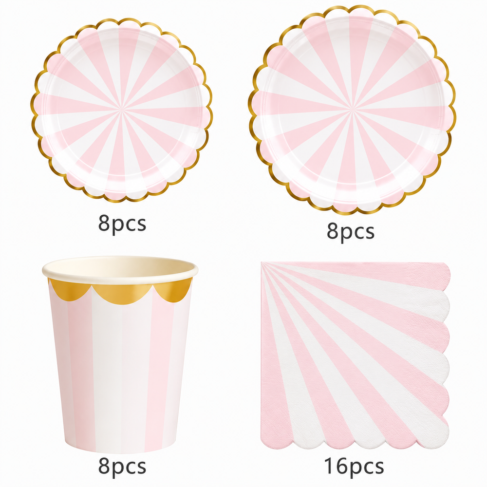 Pool Party 8 Persons Striped Tableware Set (Plates, Cups & Napkins)