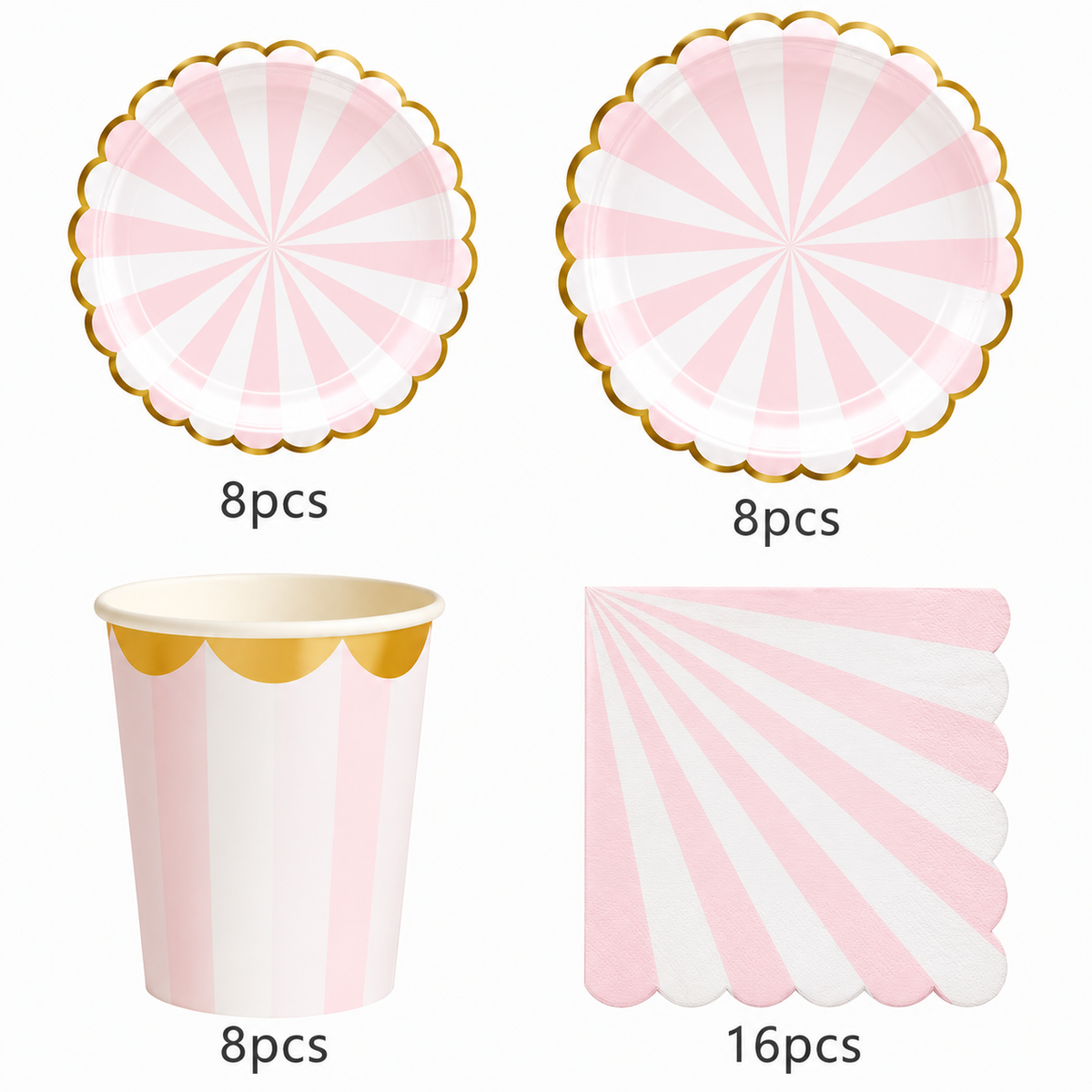 Pool Party 8 Persons Striped Tableware Set  (Plates, Cups & Napkins)