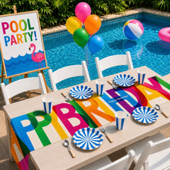 Pool Party Neon "Happy Birthday" Table Runner