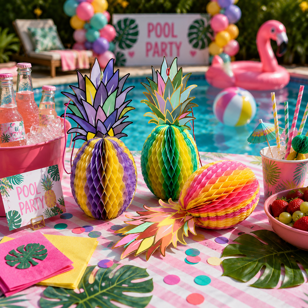 Pool Party 3PCs Hawaiian Pineapple Table Decor
