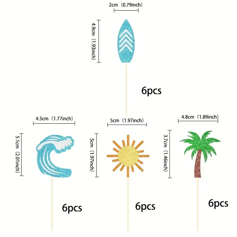 Pool Party 8PCs Hawaiian Cupcake Toppers