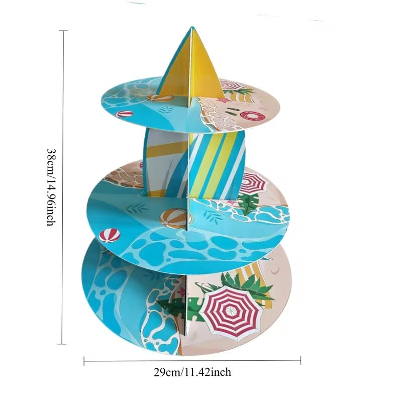 Pool Party Surfing Cupcake Stand (3-Tiers)