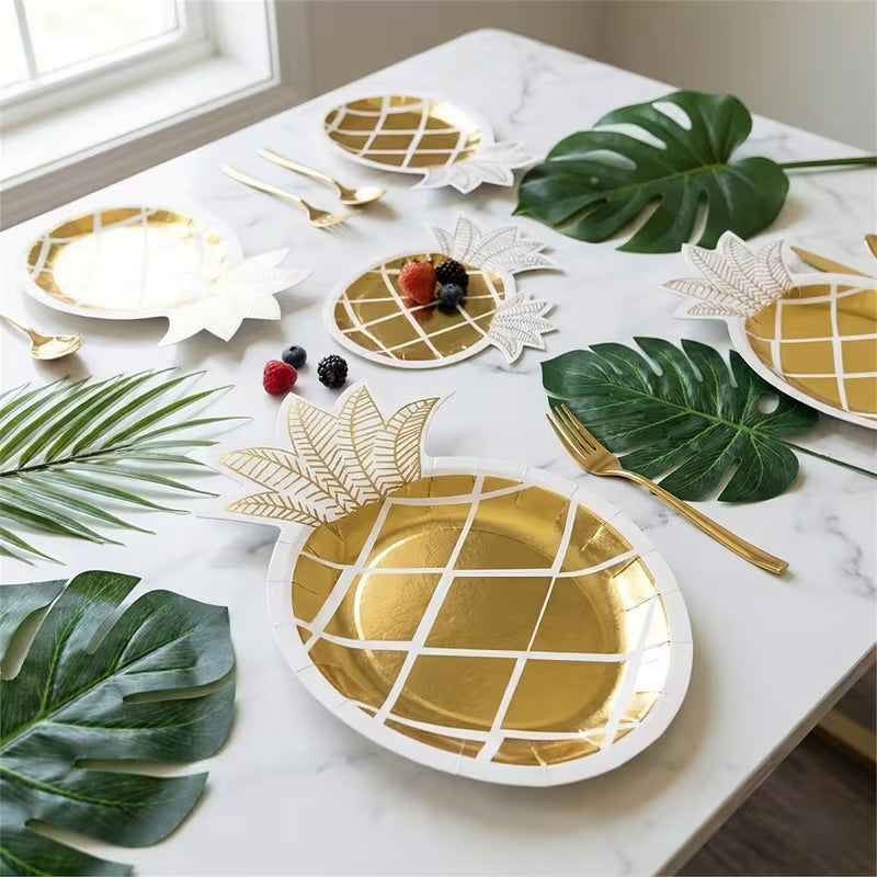 Pool Party 8PCs Hawaiian Golden Pineapple Plates
