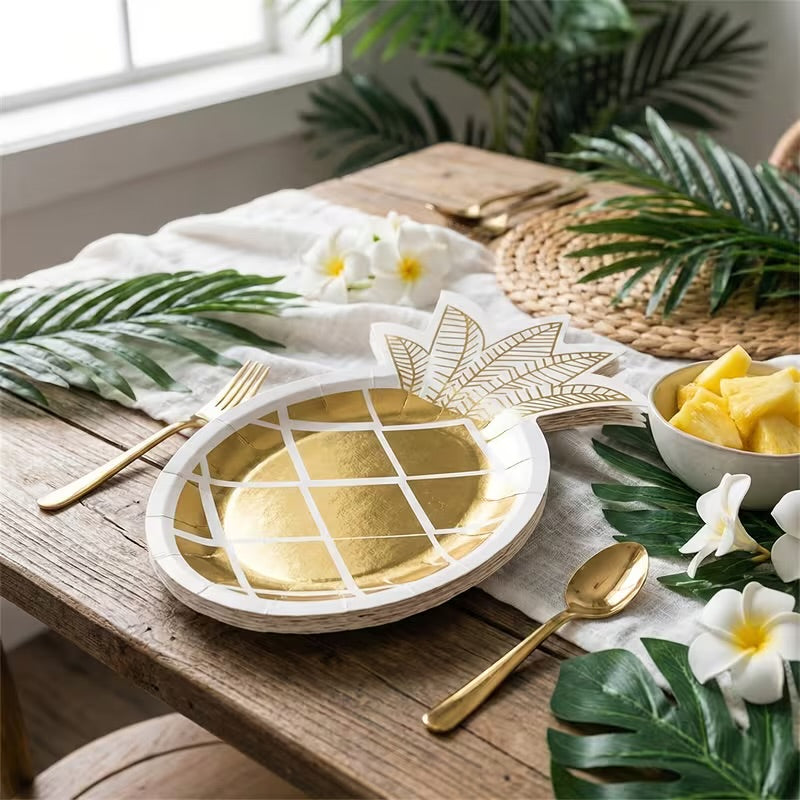 Pool Party 8PCs Hawaiian Golden Pineapple Plates