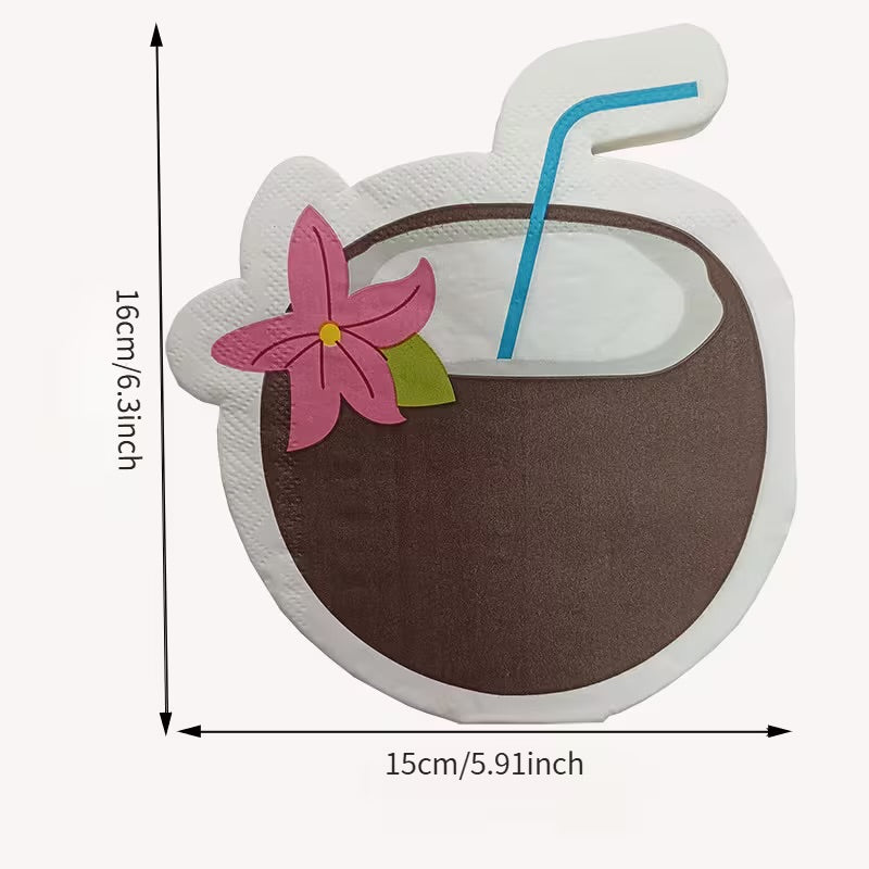 Pool Party 20PCs Hawaiian Coconut Shaped Napkins