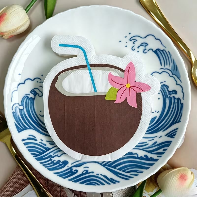 Pool Party 20PCs Hawaiian Coconut Shaped Napkins