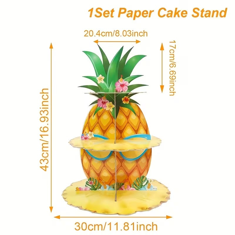 Pool Party Hawaiian Pineapple Cupcake Stand (3-Tiers)