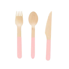 Pink wooden cutlery, 8 sets