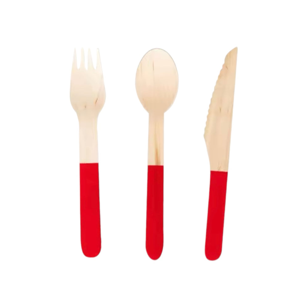 Carnival 10Sets Red Wooden Cutlery