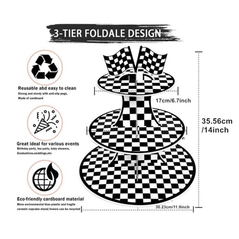 Racing Cars - Checkered Cupcake Stand (3-Tier)