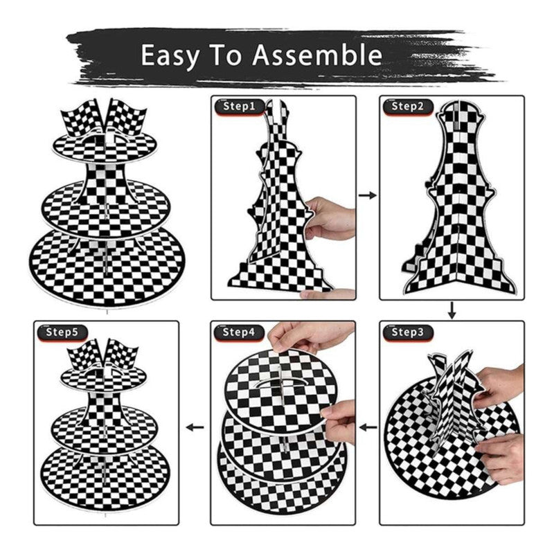 Racing Cars - Checkered Cupcake Stand (3-Tier)