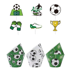 Soccer cupcake wrappers and toppers, 6 sets
