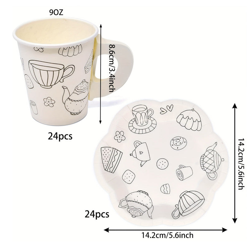 Tea Party 8Sets Cups and Plates 177ml