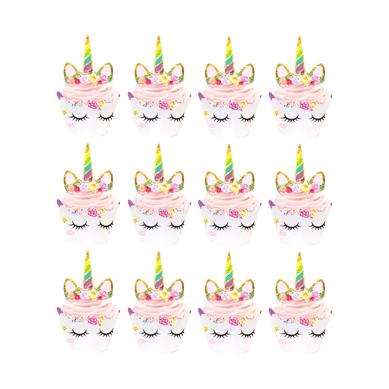 Unicorn cupcake wrappers and toppers, 12 sets