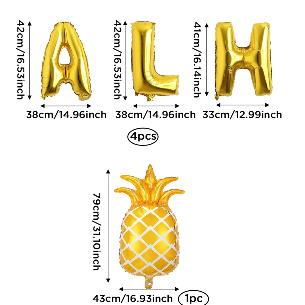 Pool Party Hawaiian Aloha Golden Shaped Balloons