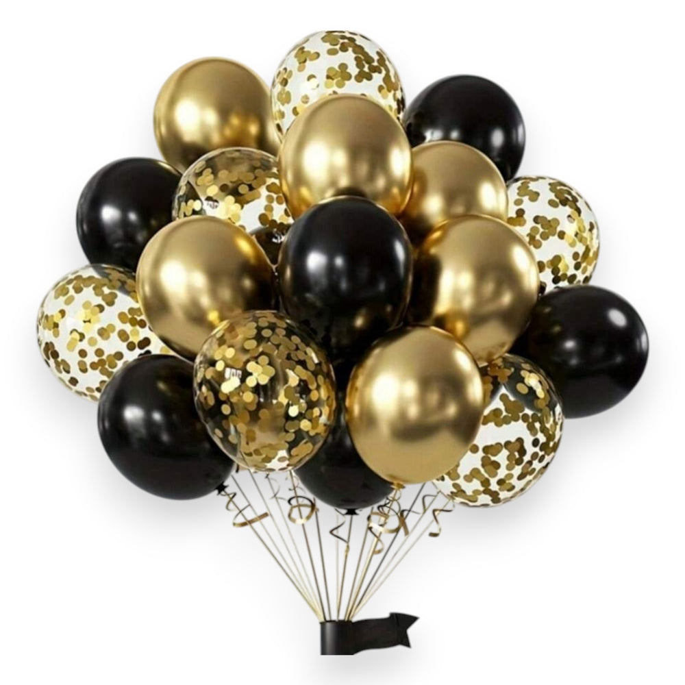 New Year 50Pcs Balloons - gold and black rubber balloons