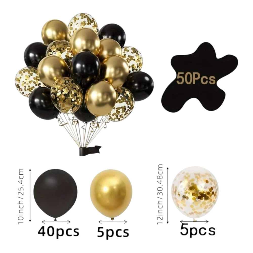 New Year 50Pcs Balloons - gold and black rubber balloons