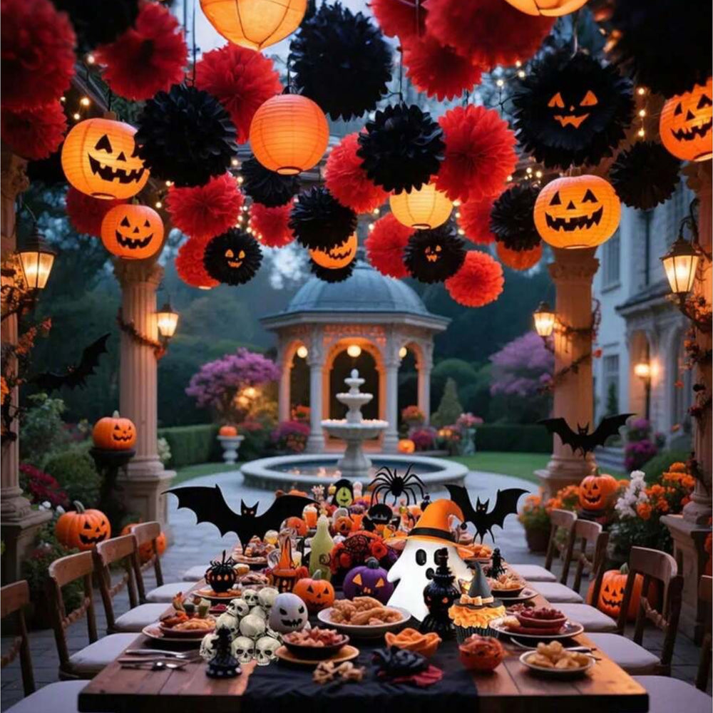 Halloween - Paper Flower Ball Pumpkin Lantern Decorations (13pcs)
