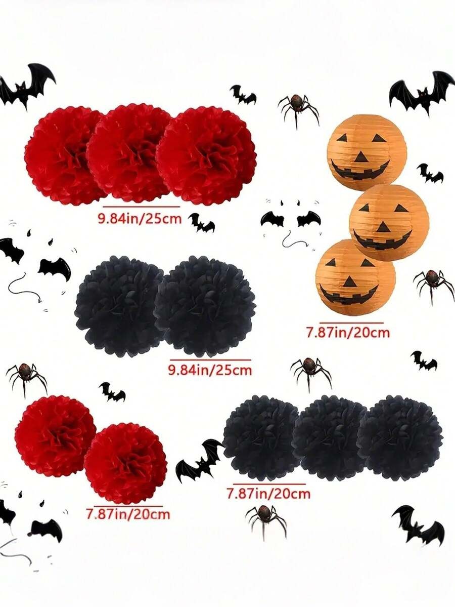 Halloween - Paper Flower Ball Pumpkin Lantern Decorations (13pcs)