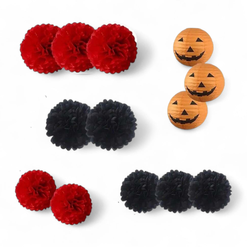 Halloween - Paper Flower Ball Pumpkin Lantern Decorations (13pcs)